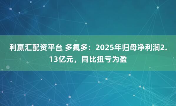 利赢汇配资平台 多氟多：2025年归母净利润2.13亿元，同比扭亏为盈